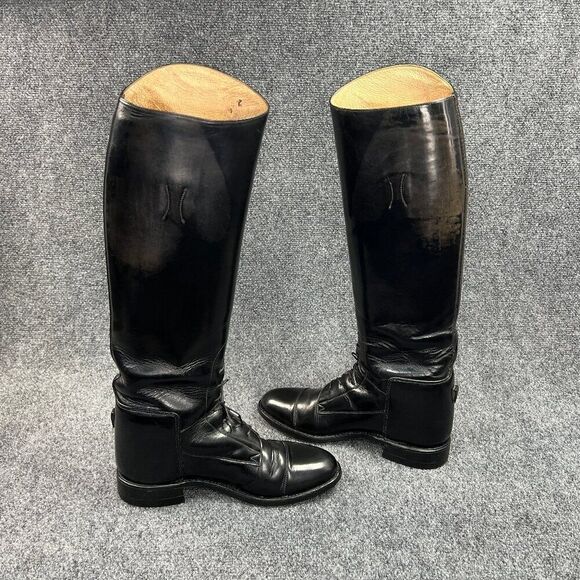 The Effingham Bond Boot Co Women's 8 Black Leather Tall Riding Lace Knee Boots - Picture 10 of 16